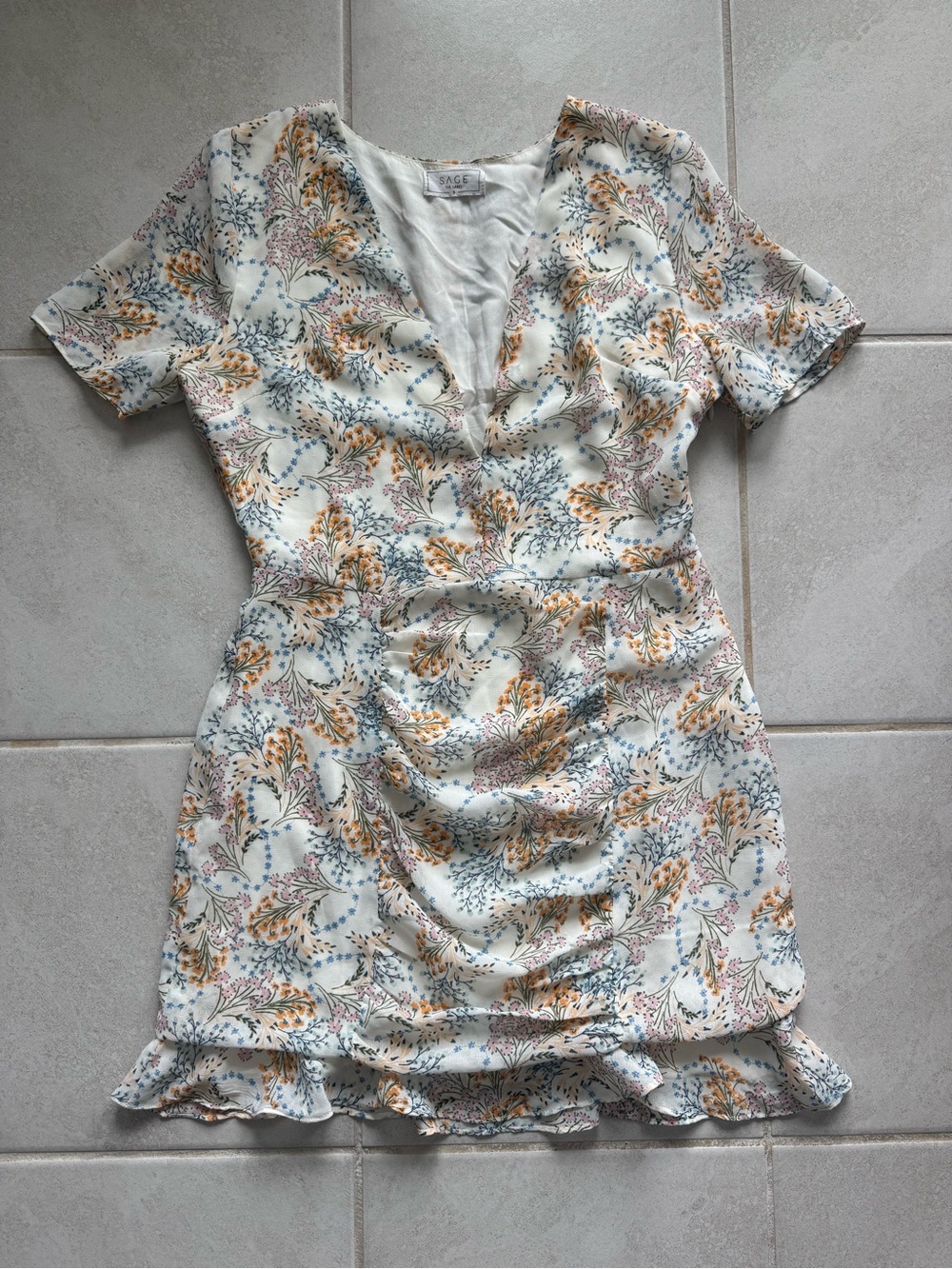 Small Sage The Label Cream Floral Mini Dress